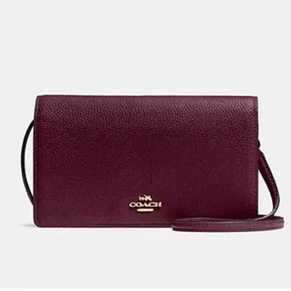 Coach Red Burgundy Leather Hayden Foldover Crossbody Clutch